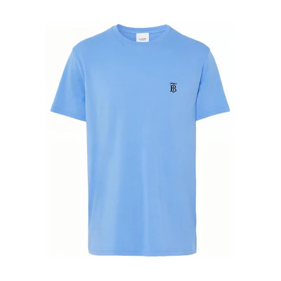 Burberry Blue Embroidered Letter Logo Crewneck Casual T-Shirt. 80400611