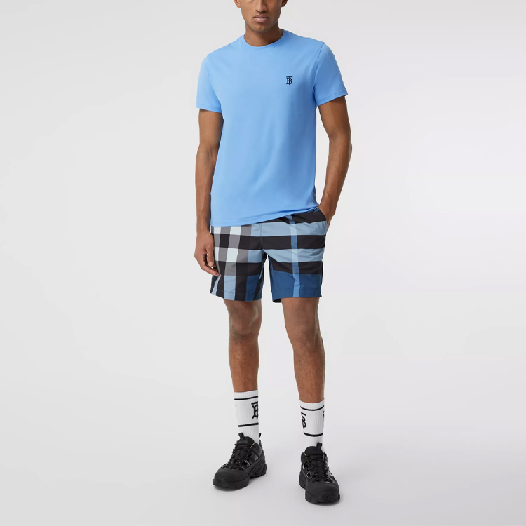 Burberry Blue Embroidered Letter Logo Crewneck Casual T-Shirt. 80400611 圖 4