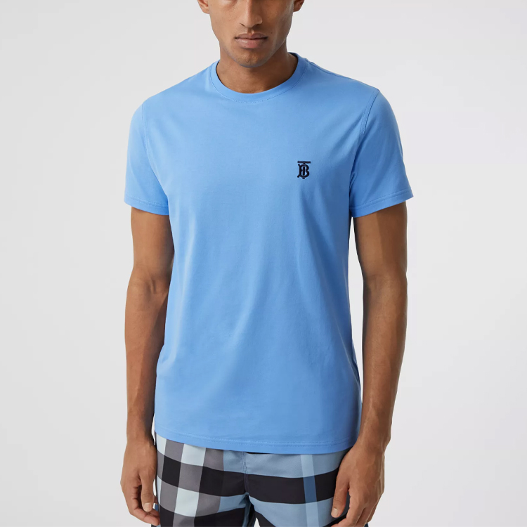 Burberry Blue Embroidered Letter Logo Crewneck Casual T-Shirt. 80400611 圖 5