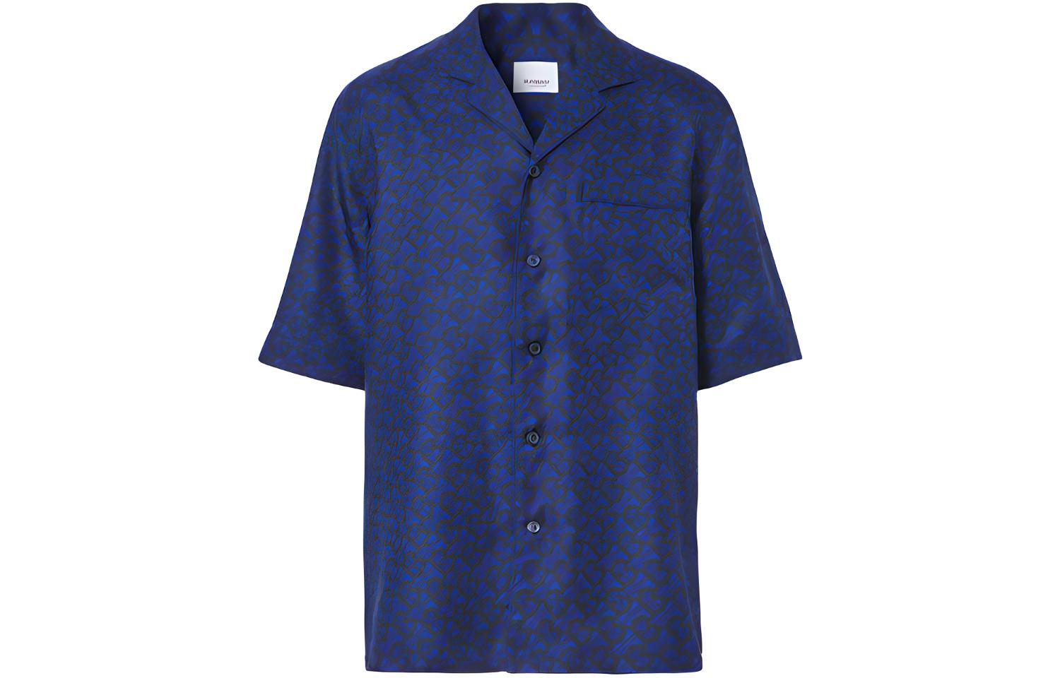 Burberry Blue Geometric Print Short-Sleeve Shirt 80487471