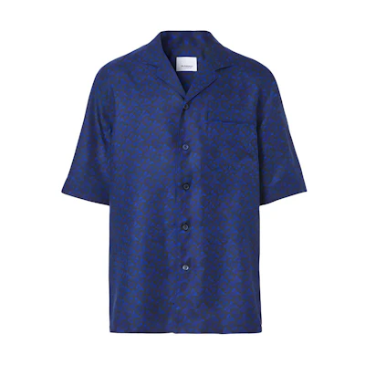 Burberry Blue Geometric Print Short-Sleeve Shirt 80487471