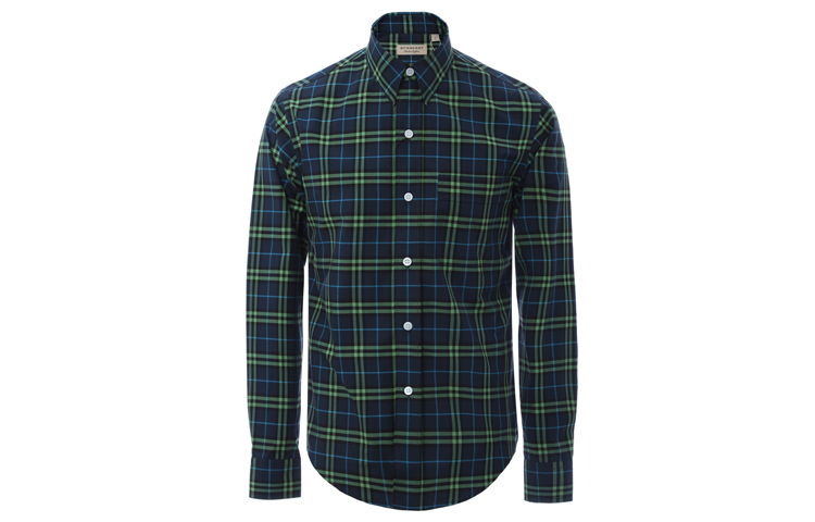 Burberry Blue Green Check Long Sleeve Cotton Shirt 80010131