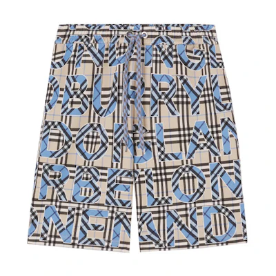 Burberry Blue Monogram Print Drawstring Casual Shorts. 80393151