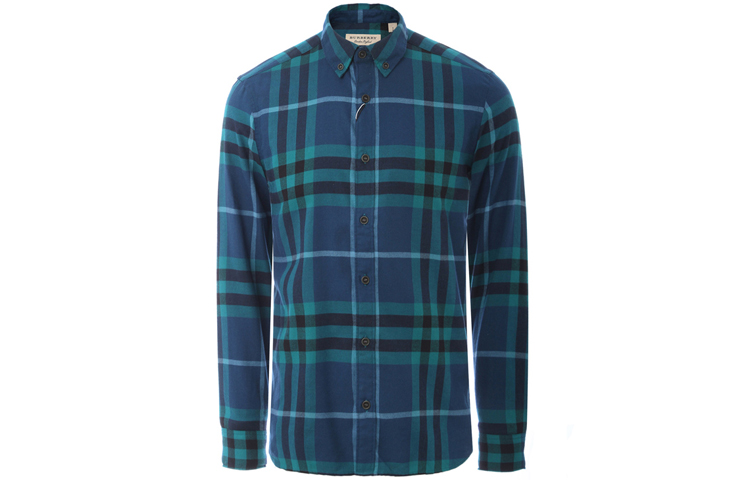 Burberry Blue Patchwork Check Casual Long Sleeve Shirt 40238661