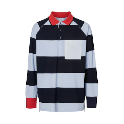 Burberry Blue Striped Long-Sleeve Mesh Cotton Polo Shirt 80134731