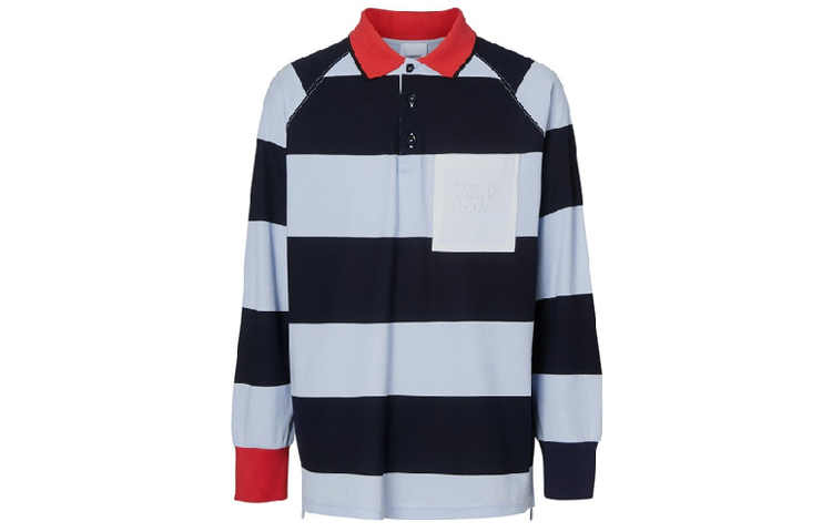 Burberry Blue Striped Long-Sleeve Mesh Cotton Polo Shirt 80134731 圖 2