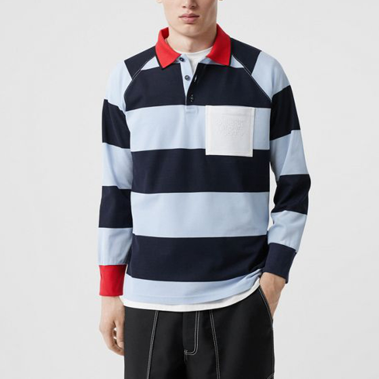 Burberry Blue Striped Long-Sleeve Mesh Cotton Polo Shirt 80134731 圖 3