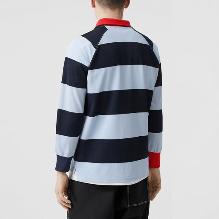 Burberry Blue Striped Long-Sleeve Mesh Cotton Polo Shirt 80134731 圖 4