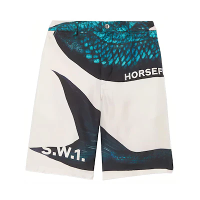 Burberry Blue White Letter Logo Print Shorts with Zipper Side Pockets. 45672461