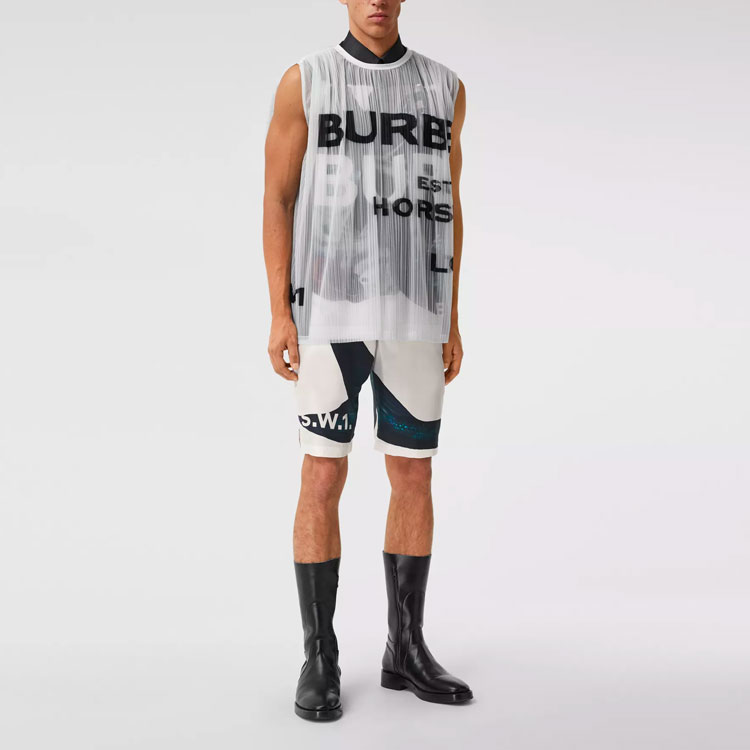 Burberry Blue White Letter Logo Print Shorts with Zipper Side Pockets. 45672461 圖 5