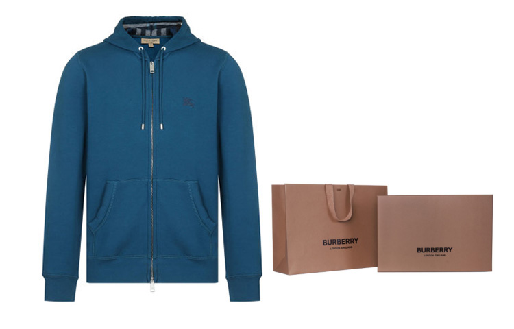 Shop Burberry Blue Zip-Up Sweatshirt with Logo Print 40504161