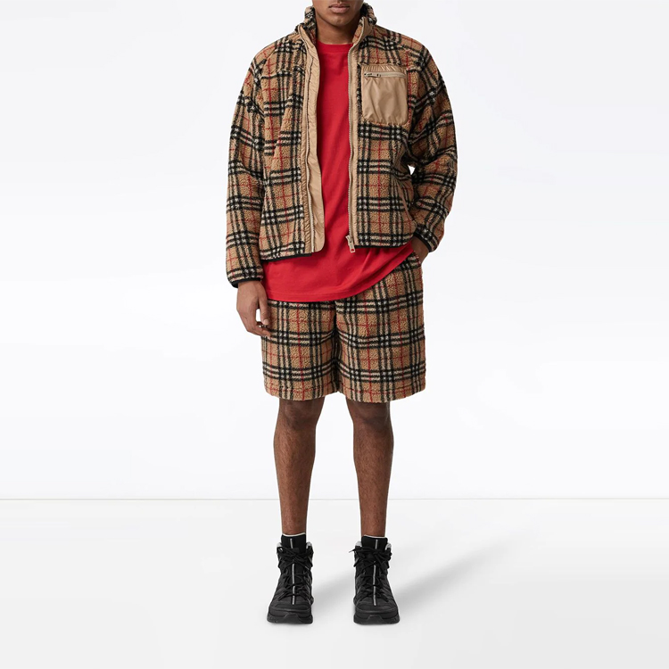 Shop Burberry Brown Check Pattern Casual Straight-Leg Shorts 80171351