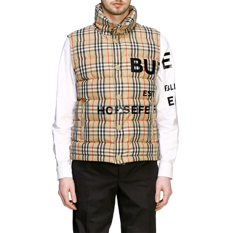 Lookbook バーバリー ブラウンチェック シングルブレスト ノースリーブ ダウンベスト 80236731
