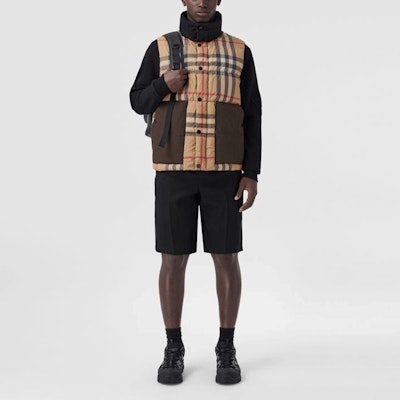 バーバリー ブラウン チェック柄 ダウンベスト スタンドカラー&スナップボタン付き 80441821 Lookbook バーバリー ブラウン チェック柄 ダウンベスト スタンドカラー&スナップボタン付き 80441821