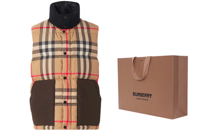 Details for バーバリー ブラウン チェック柄 ダウンベスト スタンドカラー＆スナップボタン付き 80441821
