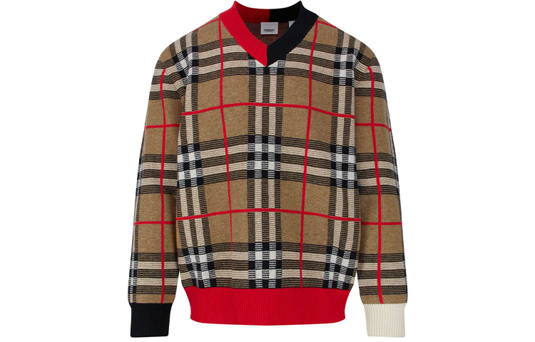 Burberry Brown Checkered Jacquard Wool Sweater 80236641