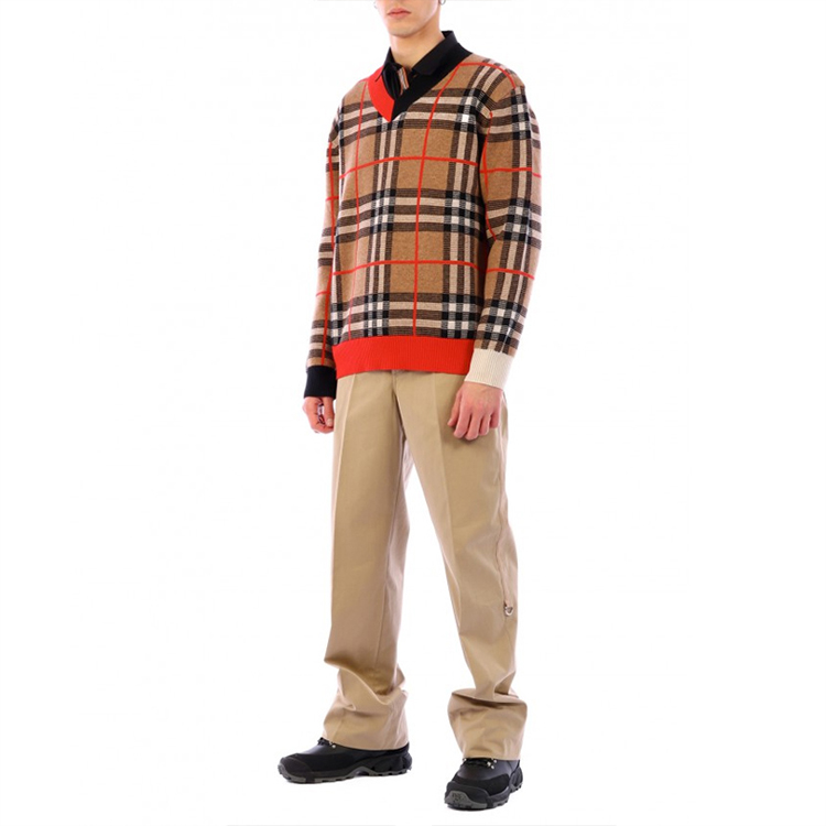 Shop Burberry Brown Checkered Jacquard Wool Sweater 80236641