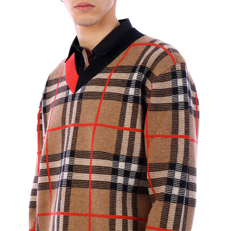 Details for Burberry Brown Checkered Jacquard Wool Sweater 80236641