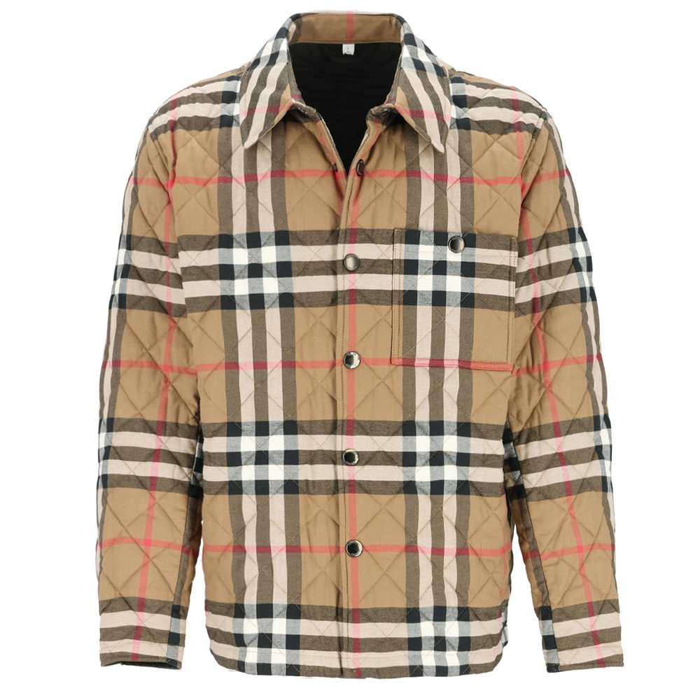 Burberry Brown Checkered Long-Sleeve Cotton Jacket with Single Button 80914591