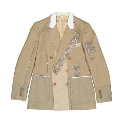 Burberry Brown Double-Breasted Long-Sleeve Jacket with Contrast Collar 45592781