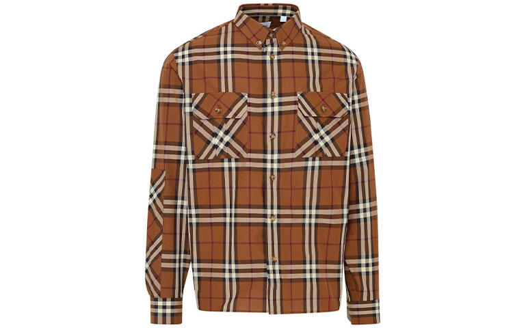 Order Burberry Brown Long Sleeve Checkered Button-Up Shirt 80459781