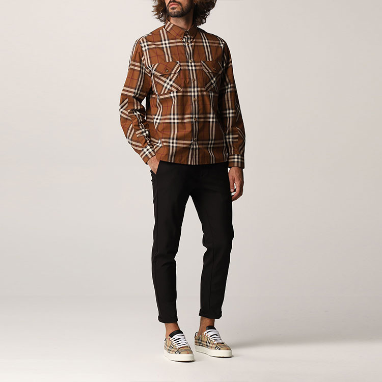 Lookbook Burberry Brown Long Sleeve Checkered Button-Up Shirt 80459781
