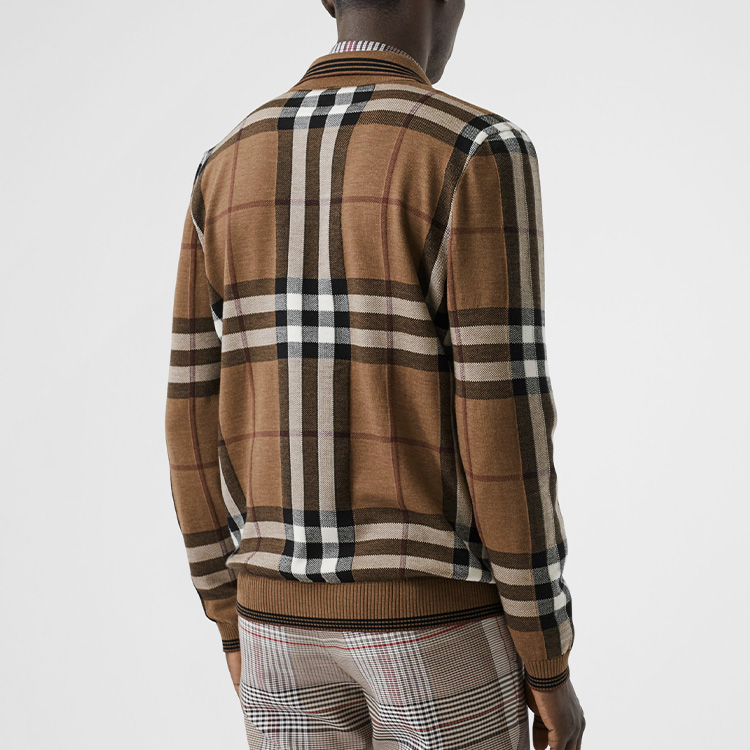 Burberry Brown Merino Wool Check Long Sleeve Polo Shirt 45639441 圖 4