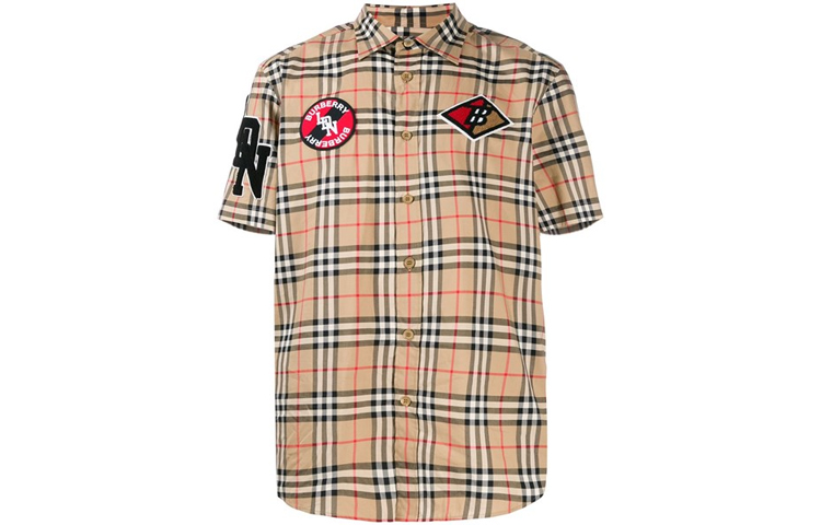 Burberry Brown Plaid Logo Short Sleeve Shirt 80245311