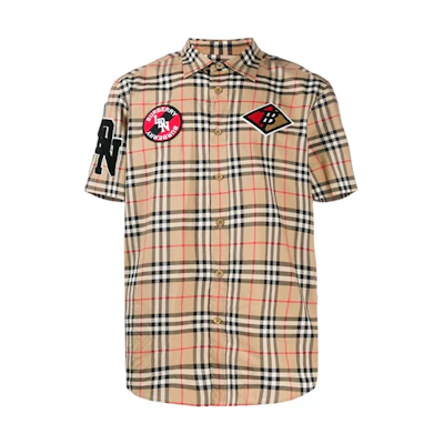 Burberry Brown Plaid Logo Short Sleeve Shirt 80245311