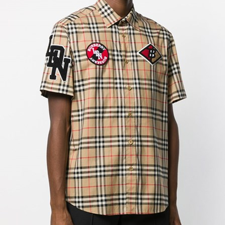 Shop バーバリー ブラウン チェック ロゴ ショートスリーブ シャツ 80245311