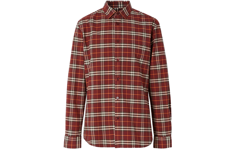 Burberry Burgundy Check Long Sleeve Curved-Hem Shirt 80234641