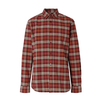 Burberry Burgundy Check Long Sleeve Curved-Hem Shirt 80234641