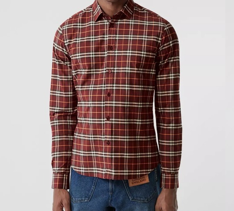Burberry Burgundy Check Long Sleeve Curved-Hem Shirt 80234641 圖 4