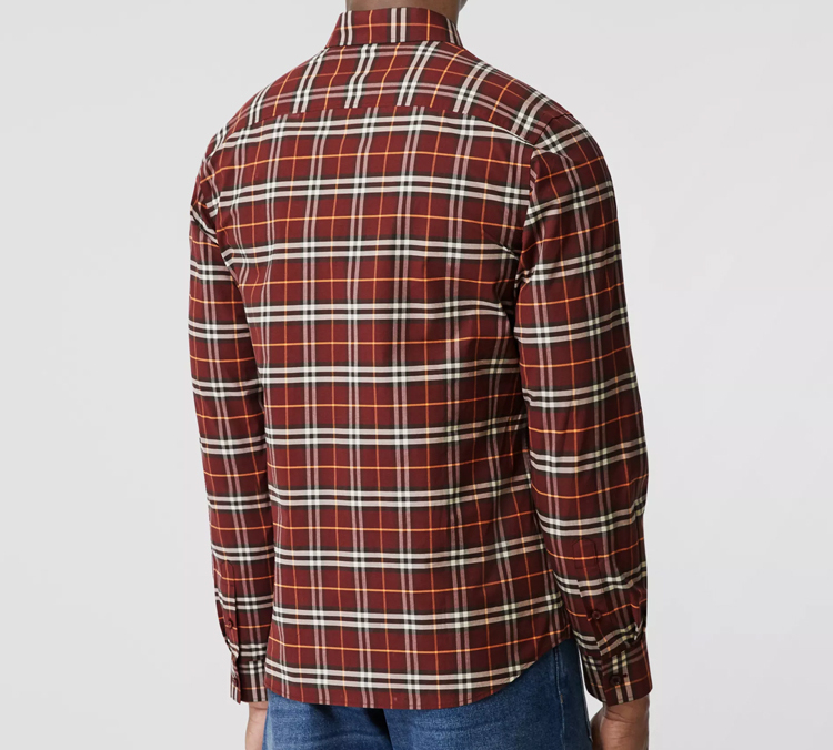 Burberry Burgundy Check Long Sleeve Curved-Hem Shirt 80234641 圖 5