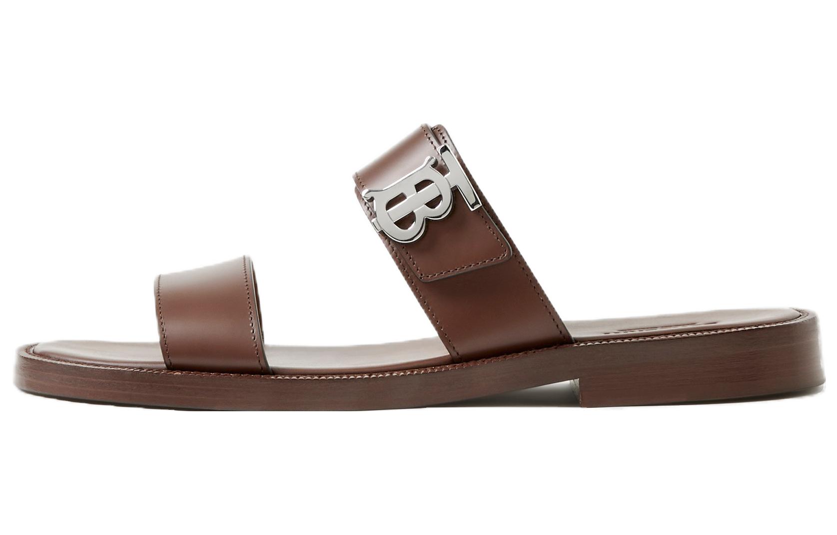 Burberry Calfskin Logo Flat Sandal 'Brown' 80707841