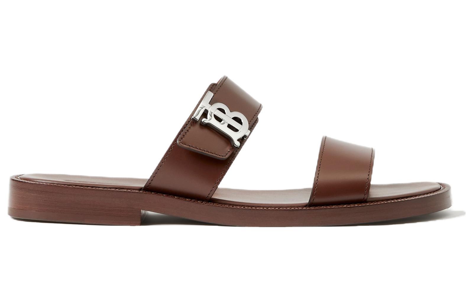 Order Sandal Datar Logo Burberry Kulit Sapi 'Coklat' 80707841