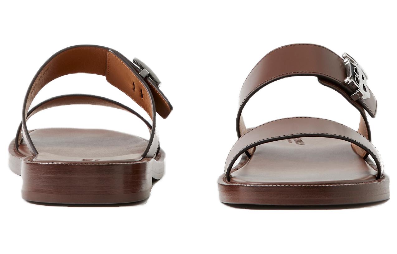 Shop Sandal Datar Logo Burberry Kulit Sapi 'Coklat' 80707841