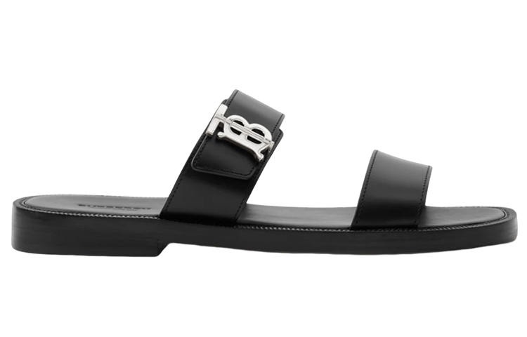 Burberry Calfskin Logo Flat Slide 'Black Fashion' 圖 2