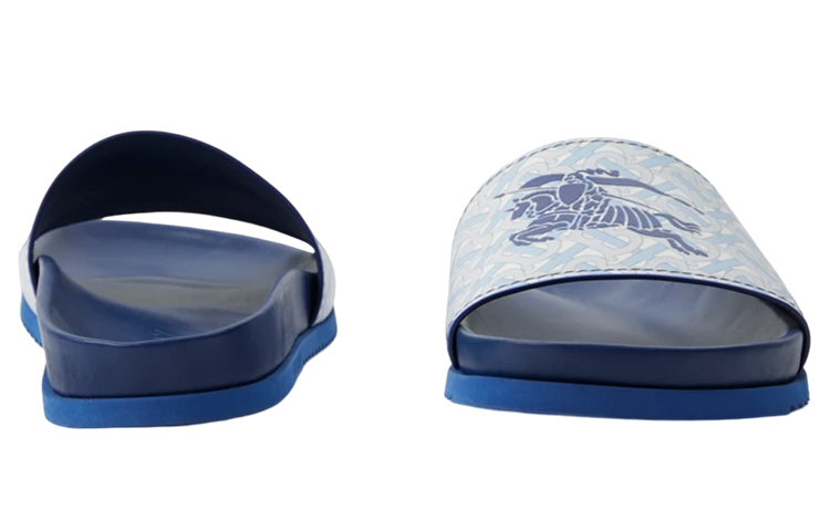 Shop Burberry Calfskin Slides 'Light Blue Equestrian Knight' 80719881