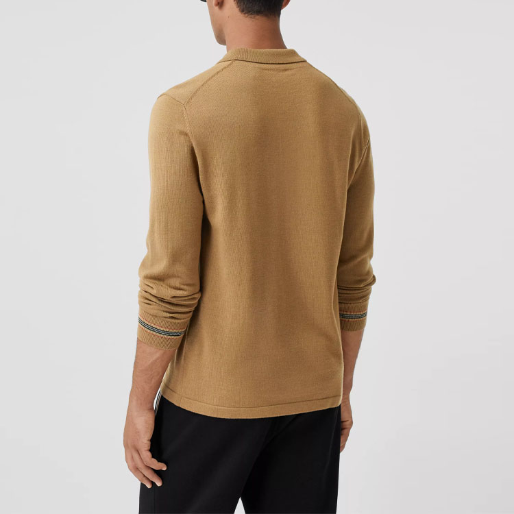 Shop 博柏利骆驼色条纹细节长袖POLO衫 80330921