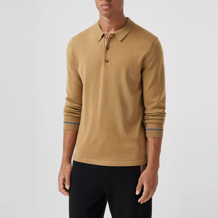 Purchase 博柏利骆驼色条纹细节长袖POLO衫 80330921