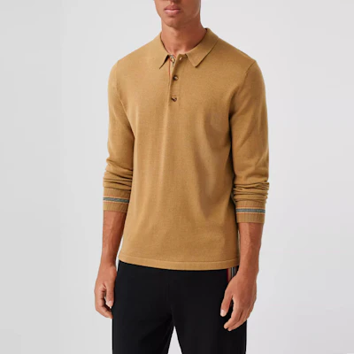 博柏利骆驼色条纹细节长袖POLO衫 80330921 Purchase 博柏利骆驼色条纹细节长袖POLO衫 80330921