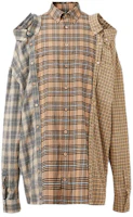 Burberry Camel Patchwork Checkered Long-Sleeve Shirt 45650291 Burberry Camel Patchwork Checkered Long-Sleeve Shirt 45650291