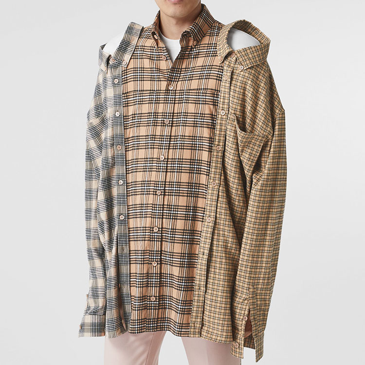 Lookbook Burberry Baju Lengan Panjang Corak Patchwork Kotak Warna Camel 45650291