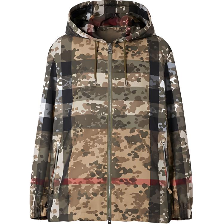 Burberry Camo Check Hooded Jacket in Archive Beige 80298231