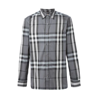 Burberry Carbon Grey Checkered Pocket Long Sleeve Shirt Spring/Summer 39835371