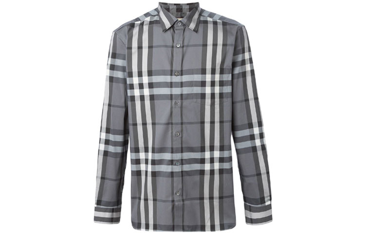 Order Baju Lengan Panjang Burberry Carbon Grey Checkered Musim Bunga/Panas. 39835371