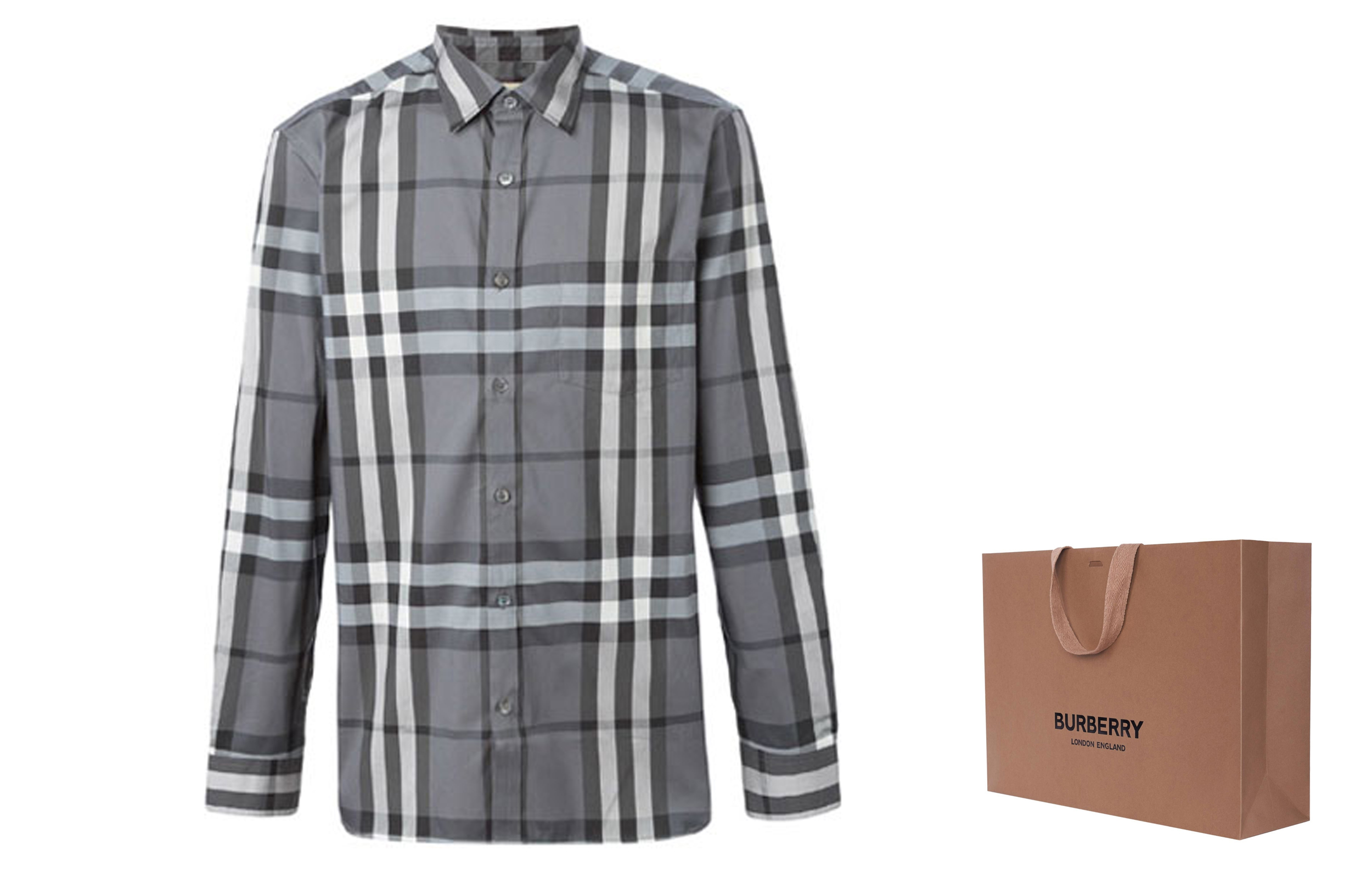 Purchase Baju Lengan Panjang Burberry Carbon Grey Checkered Musim Bunga/Panas. 39835371
