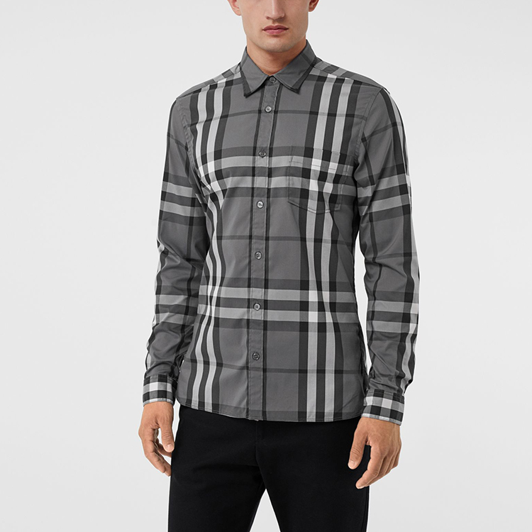 Cheap Baju Lengan Panjang Burberry Carbon Grey Checkered Musim Bunga/Panas. 39835371