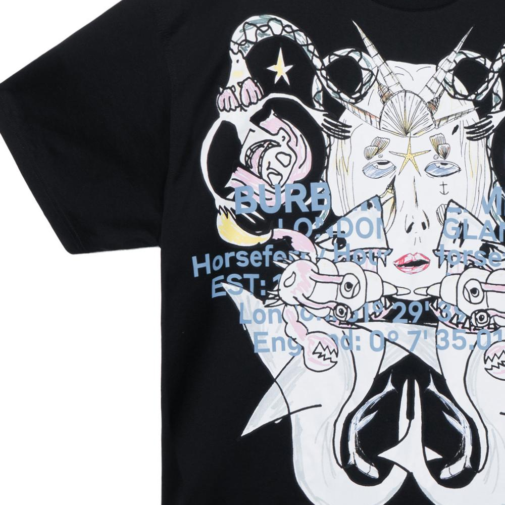 Sizing Burberry Cartoon Print Short Sleeve T-Shirt Black for Men 80406791